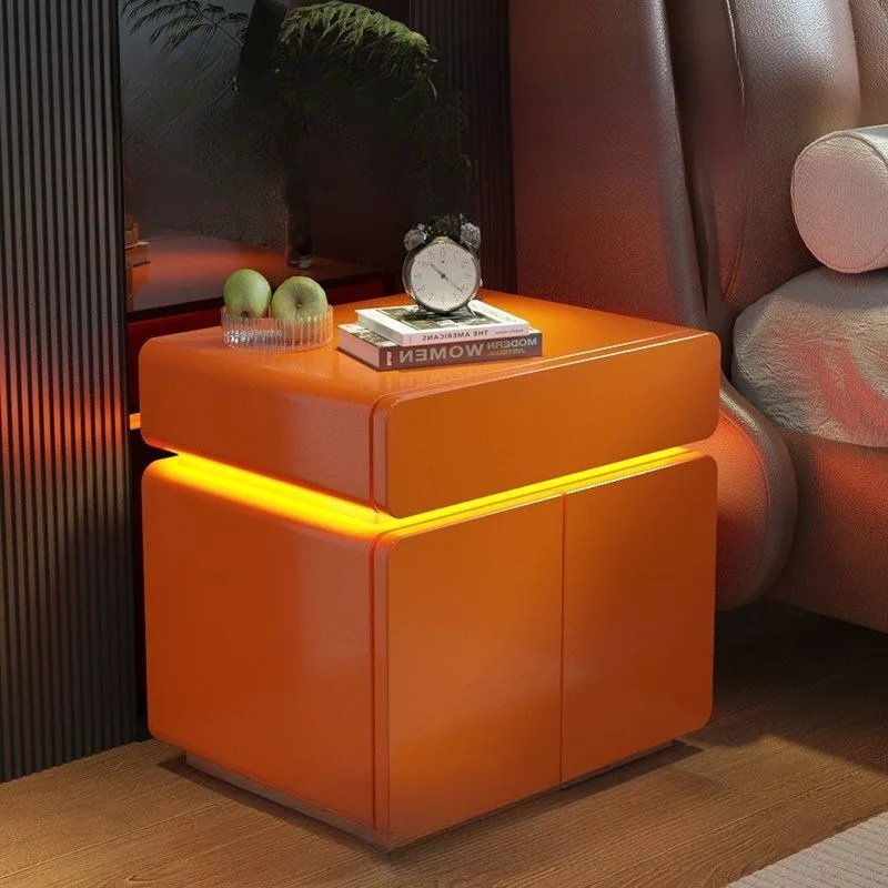 Modern light luxury suspended bedside table, induction ambient light paint minimalist bedroom bedside storage floor cabinet