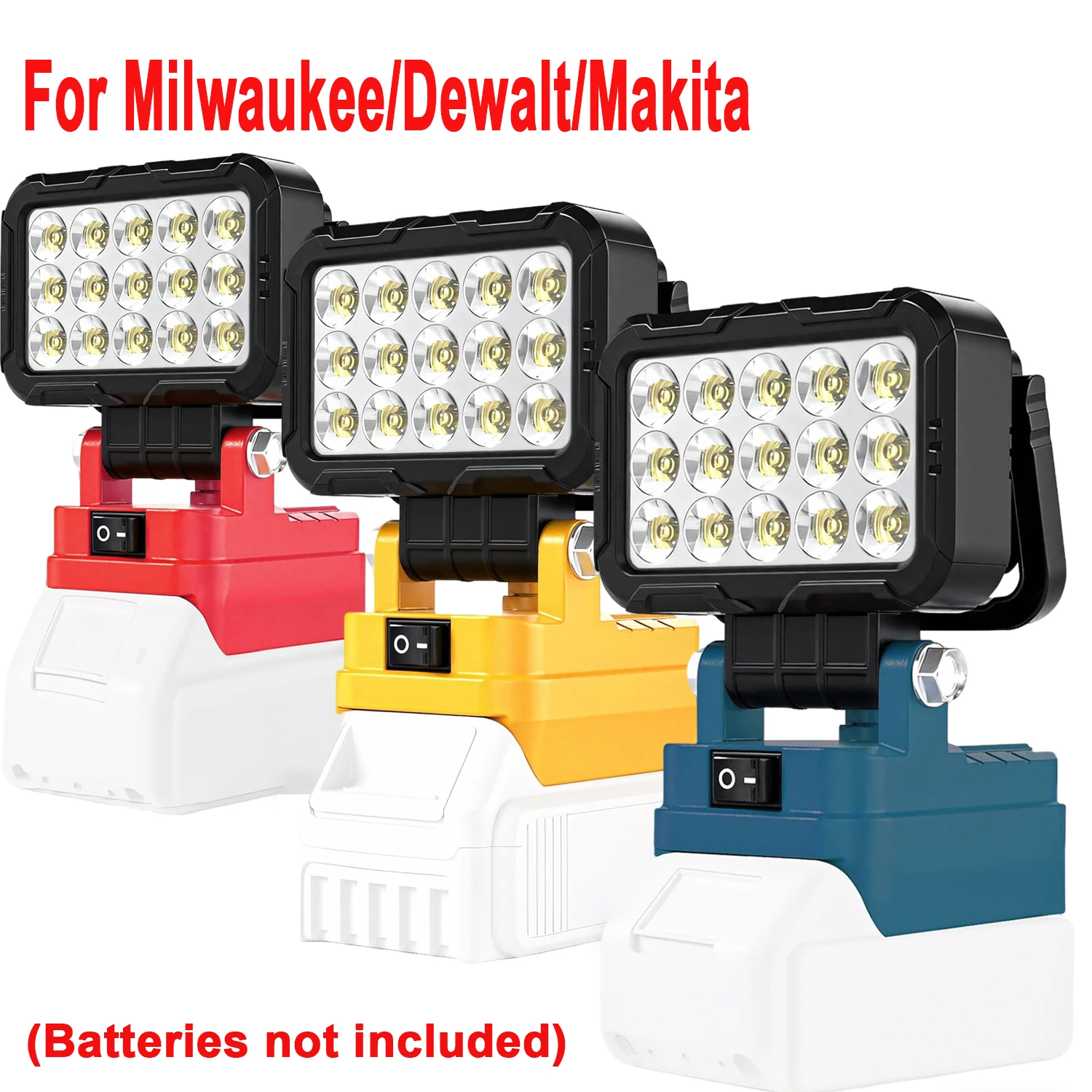 

Светодиодный рабочий фонарь для Makita/Milwaukee/Dewalt 18В 40Вт 6000Лм, 2 USB-порта, 145° ° Регулируемый беспроводной прожектор (без аккумулятора)