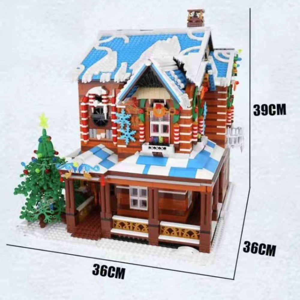 MOC – ensemble de blocs de construction de maison de forêt en bois, père noël, neige, arbre de Villa sur glace d'hiver avec jouets légers, cadeaux pour enfants