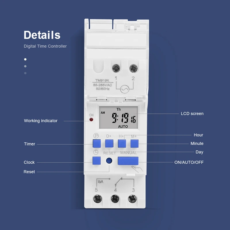 SINOTIMER TM919A-2 Programmable Digital Time Switch Relay Timer Control AC 220V 16A Din Rail Mount