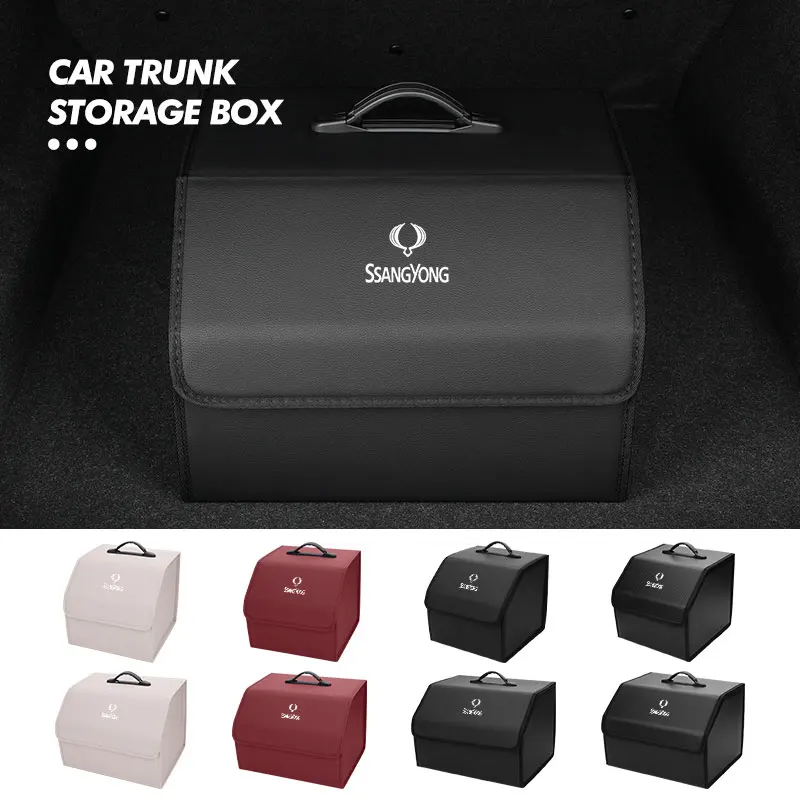 Leather Car Trunk Fold Large Capacity Organizer Bag Storage For SsangYong Korando Rexton Kyron Rodius Tivoli Musso