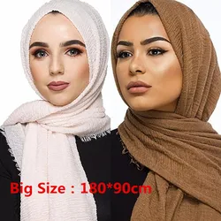 Big size muslim woman hijab warm crinkle scarf for women soft cotton headscarf islamic autumn winter hijab shawl and wraps