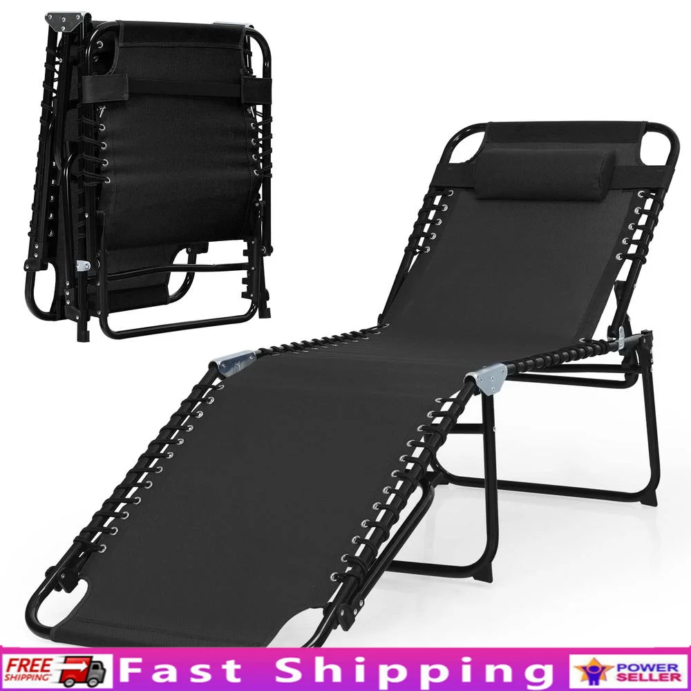 

Adjustable 4-Gear Backrest Folding Beach Chair with Removable Headrest Lightweight Portable Anti-Skid Foldable Lounge Chair
