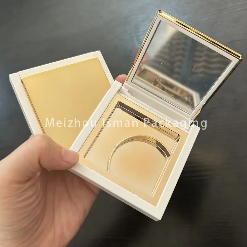 

50Pcs empty square gold eye shadow box single blush palette container white eyeshadow palette blush case compact packaging