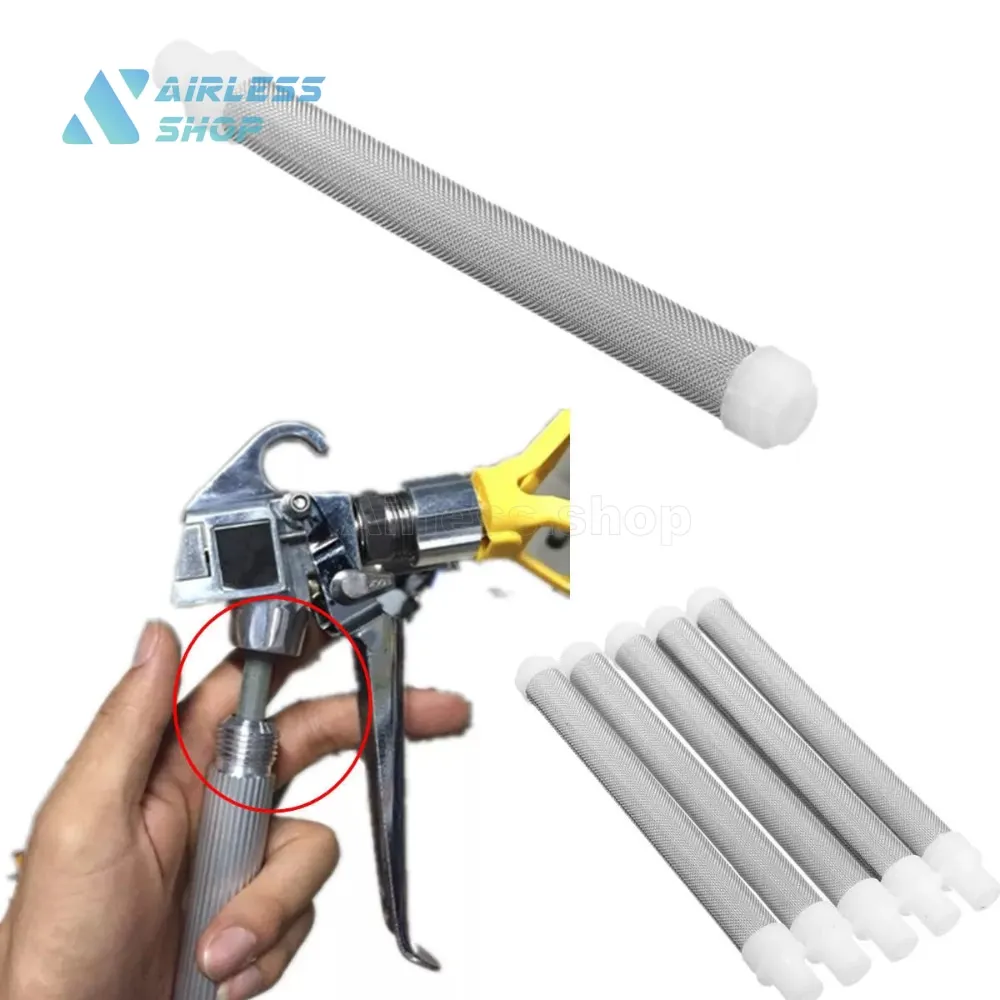 

Airless filter 5 pack, 30~200 mesh threadless push-on spray gun filter. High quality airless spray gun replacement parts