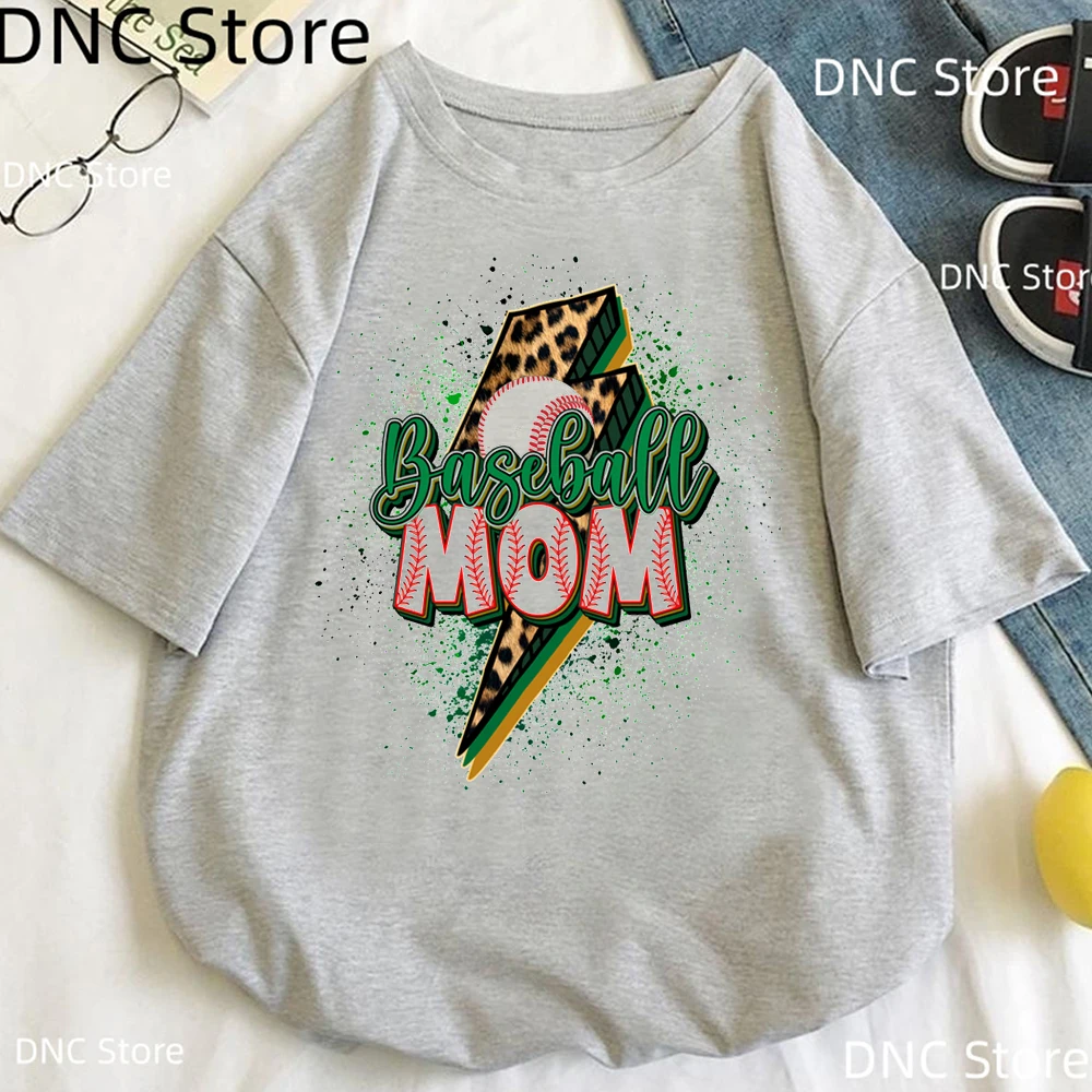 

Baseball Mama Graphic Print T Shirt Women Cool Gray Summer Fashion Tshirt Femme Game Day Short Sleeve T-Shirt Female Streetwear