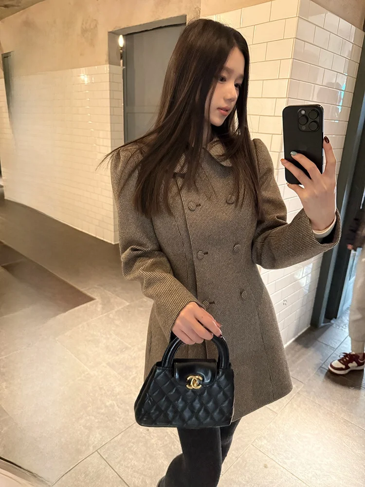 

Шерстяное пальто YOKLASS в Корейском стиле, свободный повседневный топ на хлопковой подкладке с кукольным воротником для осени и зимы, женская мода