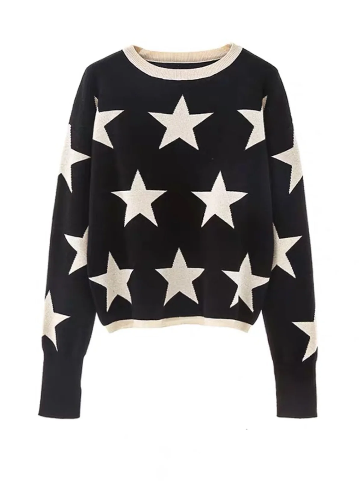 Shiny Thread Long Sleeve Women's Knitwear Autumn Winter Outerwear Star Embroidery Versatile Fashionable Korean Style Commute ...
