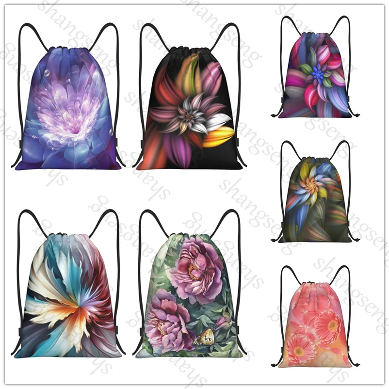 

Drawstring Bag Sports Backpack Bundle Pocket Basketball Bags Boy Birthday Christmas Shoe Bag Sports Bag Flower Fractal Art