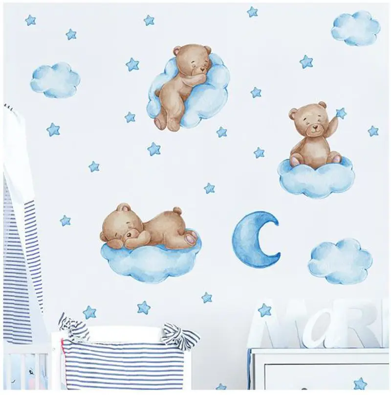Cartoon Teddy Bear, Good Night, Clouds, Moon, Clouds, Children's Bedroom, Home, Wall Decoration, Wall Stickers Wall Stickers