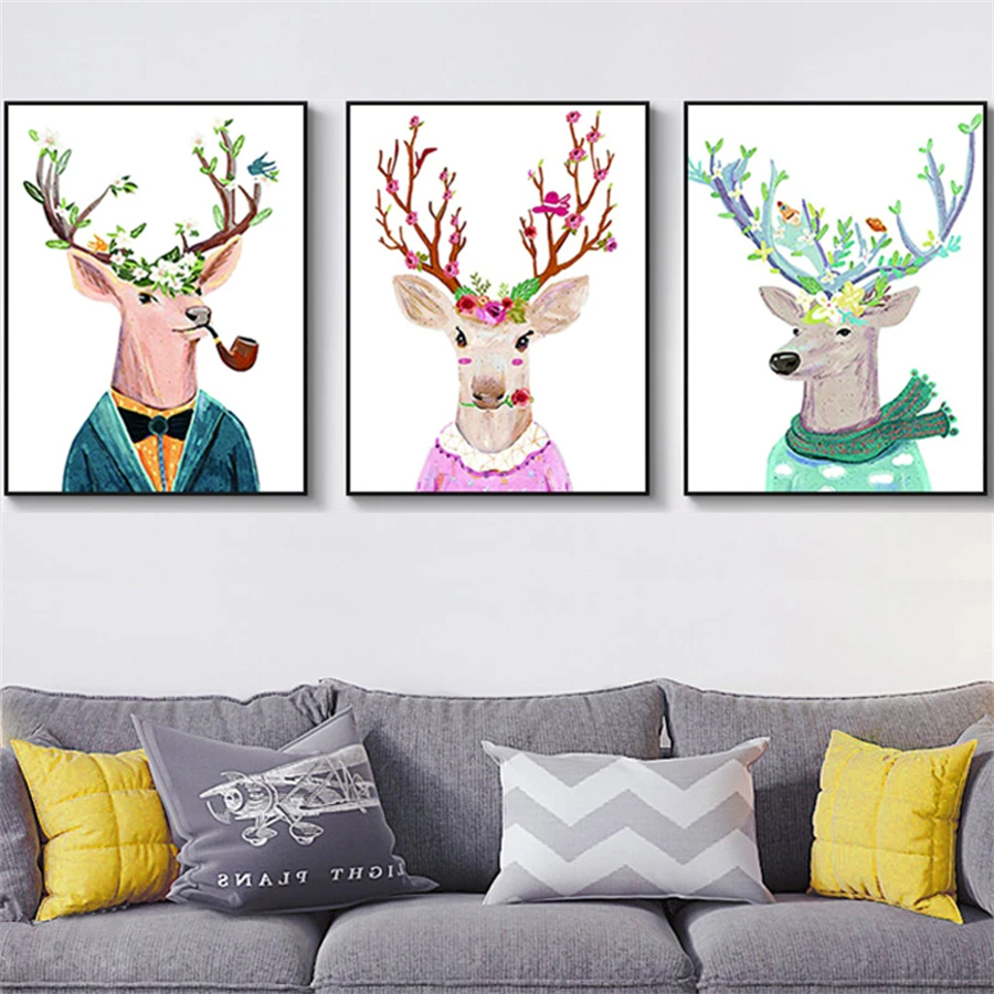 DIY 5D Diamond Painting Artwork Deers 3Pcs Kit Full Drill Square Embroidery Mosaic Art Picture Of Rhinestones Home Decor Gifts