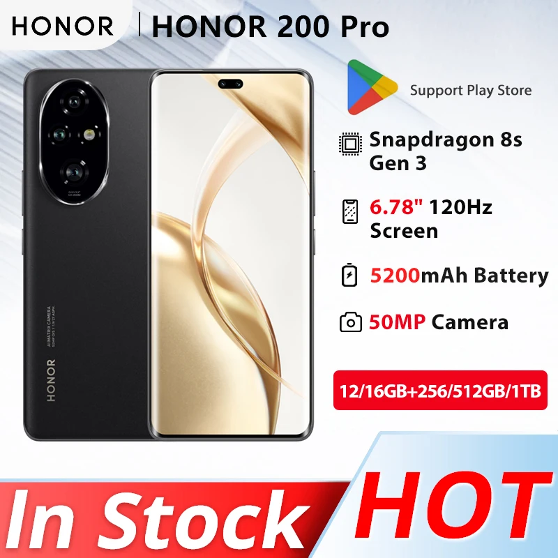 

Original Honor 200 Pro 5G Mobile Phone 6.78 Inches 120Hz OLED Screen Snapdragon 8s Gen 3 Battery 5200mAh NFC