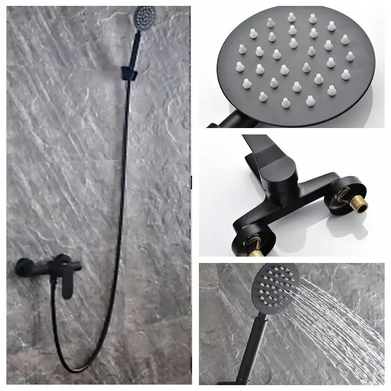 Bathroom Shower Set Paint Black Stainless Steel Bath Faucet Mixer Tap With Handheld Shower Head Set Wall Mounted Water Saving