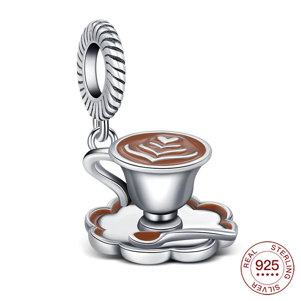 Neue Charms Original Mokka Kaffee Anhänger S925 Sterling Silber Bead Fit Armbänder Diy Für Frauen Edlen Schmuck Liebe Geschenk
