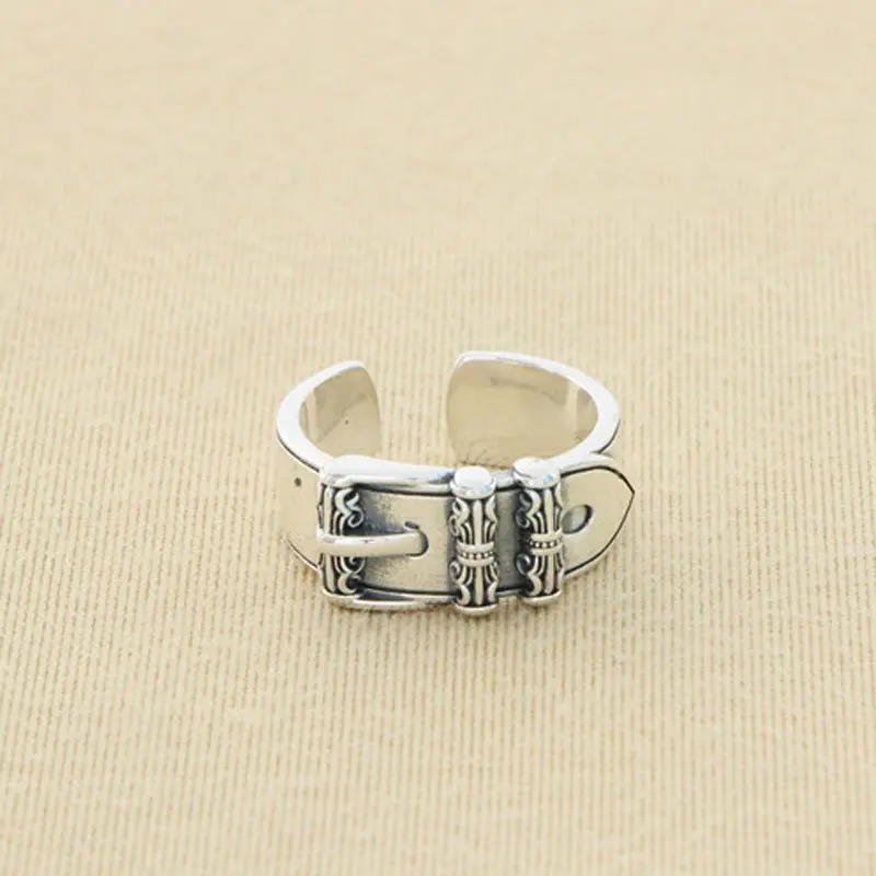 Men's 925 sterling silver ring, domineering belt buckle, adjustable silver ring, children give boys gifts, INS trendy accessorie