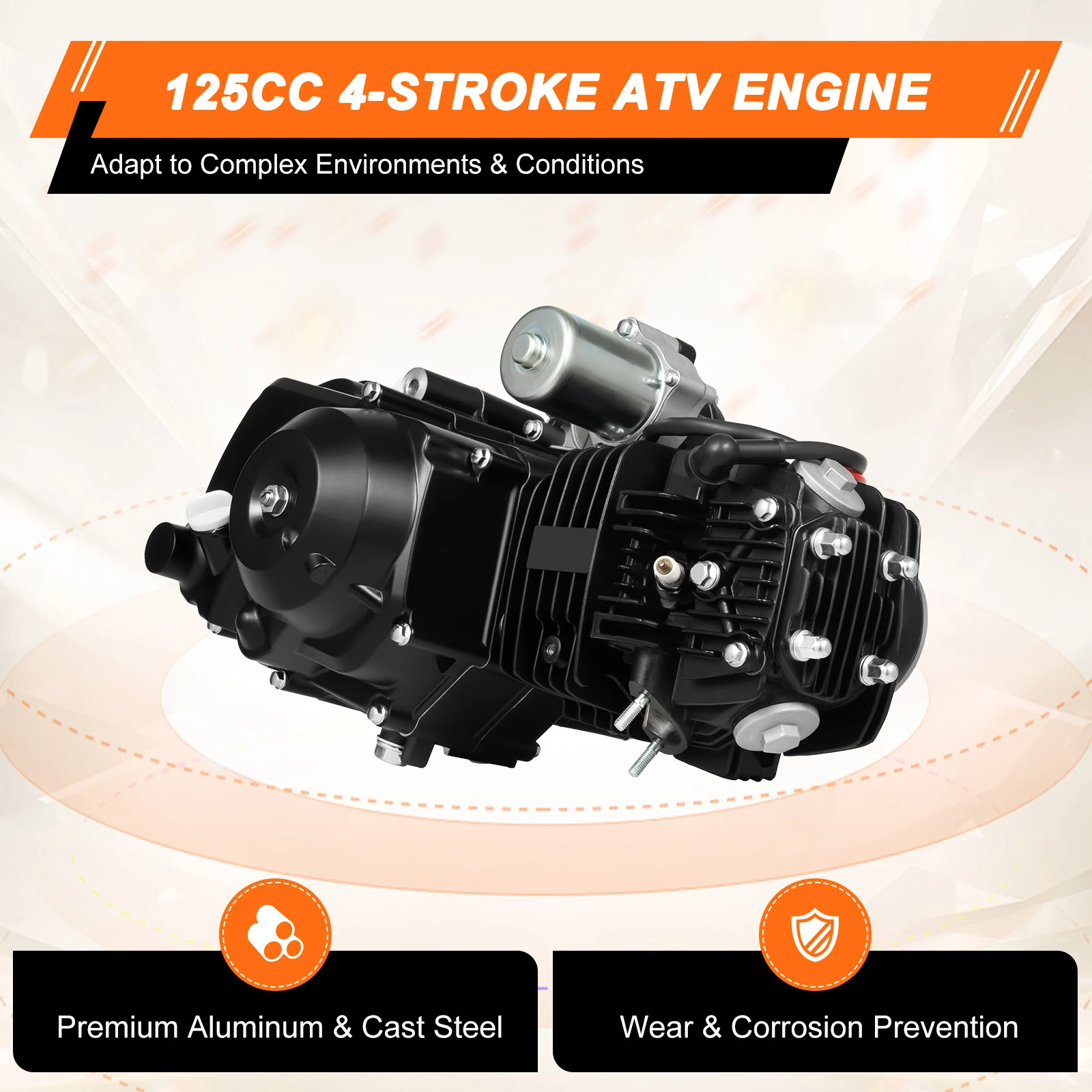 125CC 4-Stroke ATV Engine 7.64HP Motor Bike Go Kart 4-Speed Manual Transmission w/ Reverse Kick Start Electric Compatible
