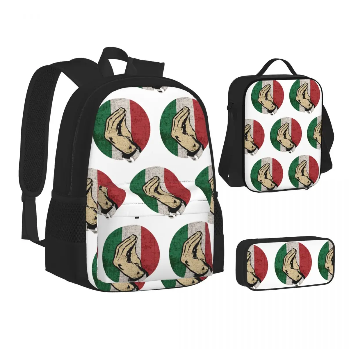 

Italian Hand Gesture Sing Language Backpacks Students Bookbag School Bags Children Rucksack Lunch Bag Pen Bag Three-Piece Set