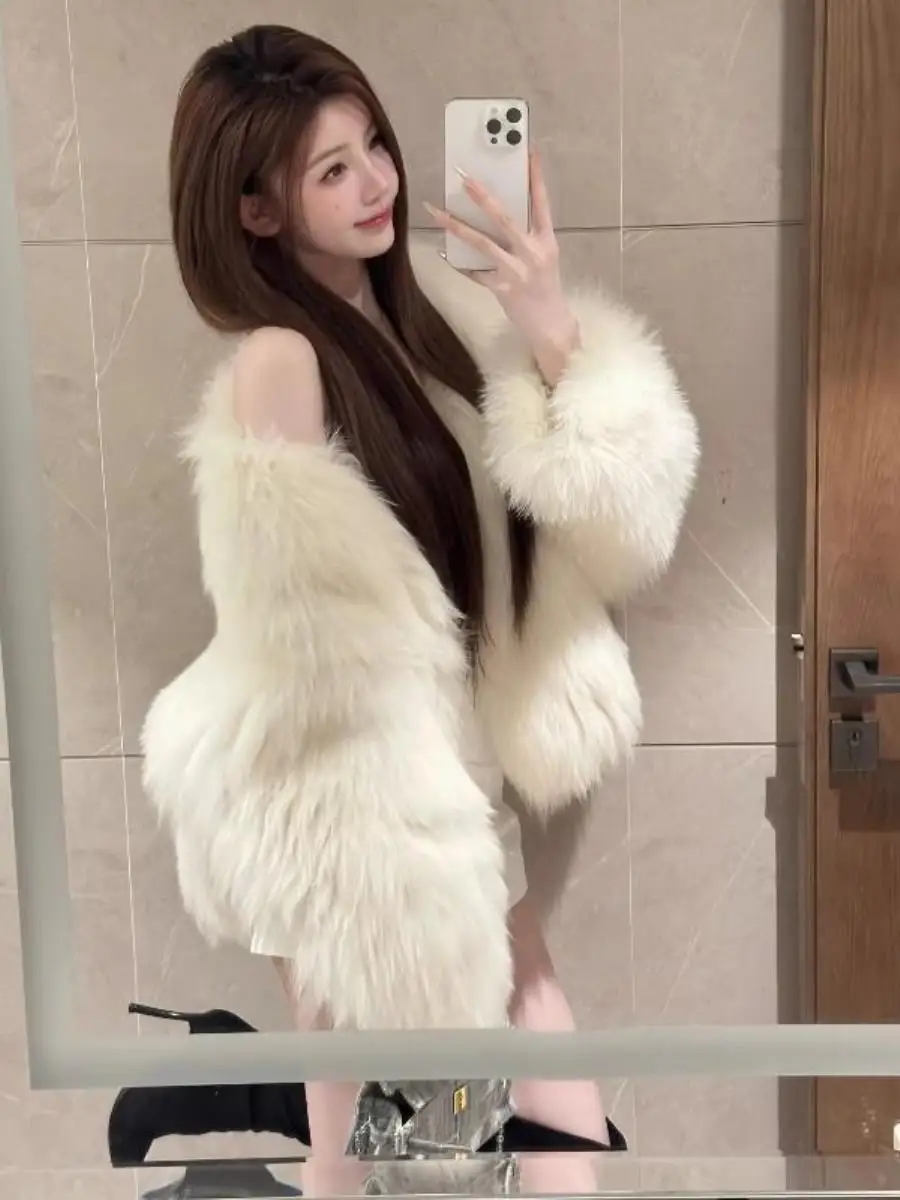 

Ele Fur Coat Women's Autumn Winter New Sle Fluffy Outerwear Warm Casual Sle Asymmetric Design Universal Fit