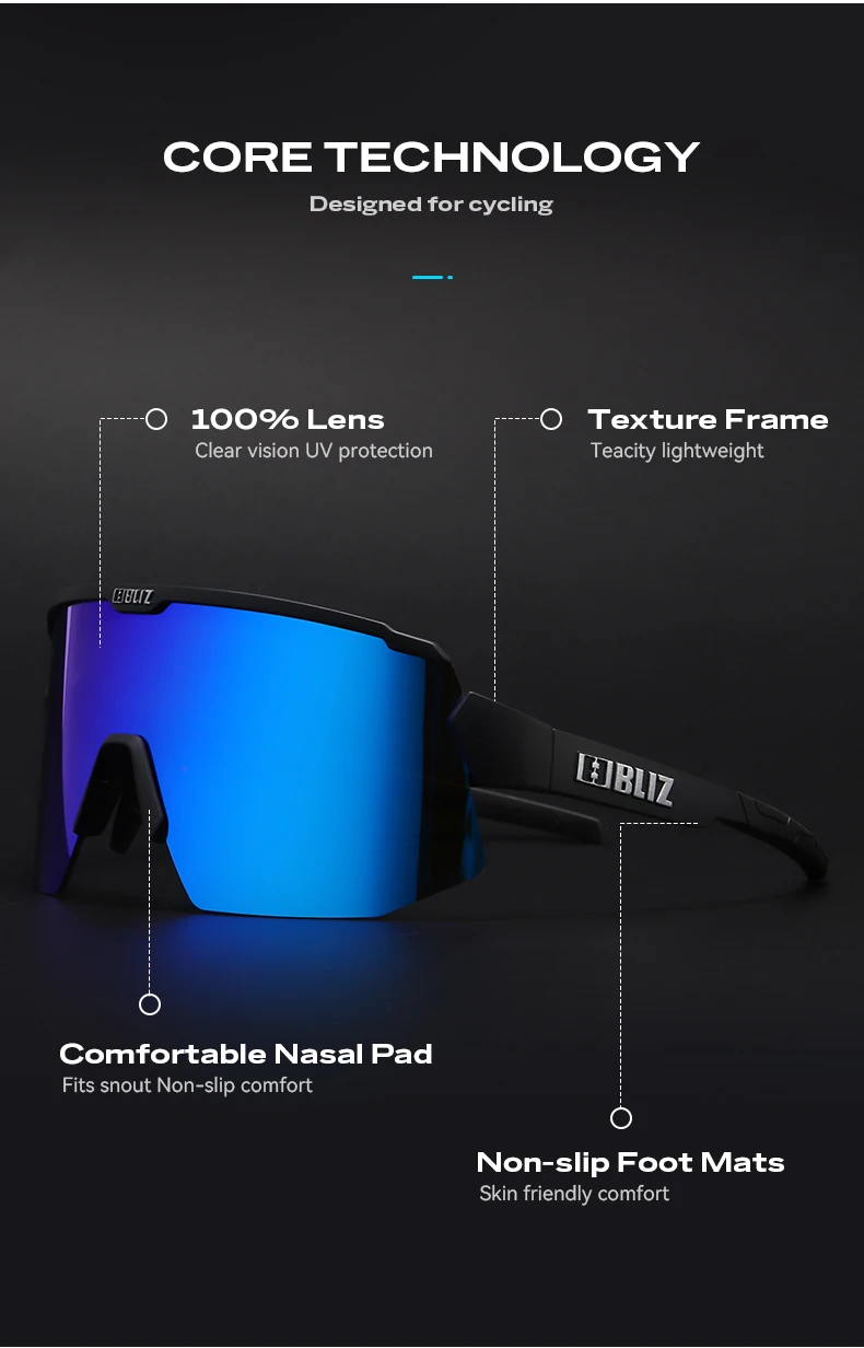 B BLIZ Breeze Premium Fahrradbrille UV400 – 2 HD-Linse, Unisex-Sportsonnenbrille für MTB, Rennen, Angeln, Laufen, Fahrradbrille – Detail 3