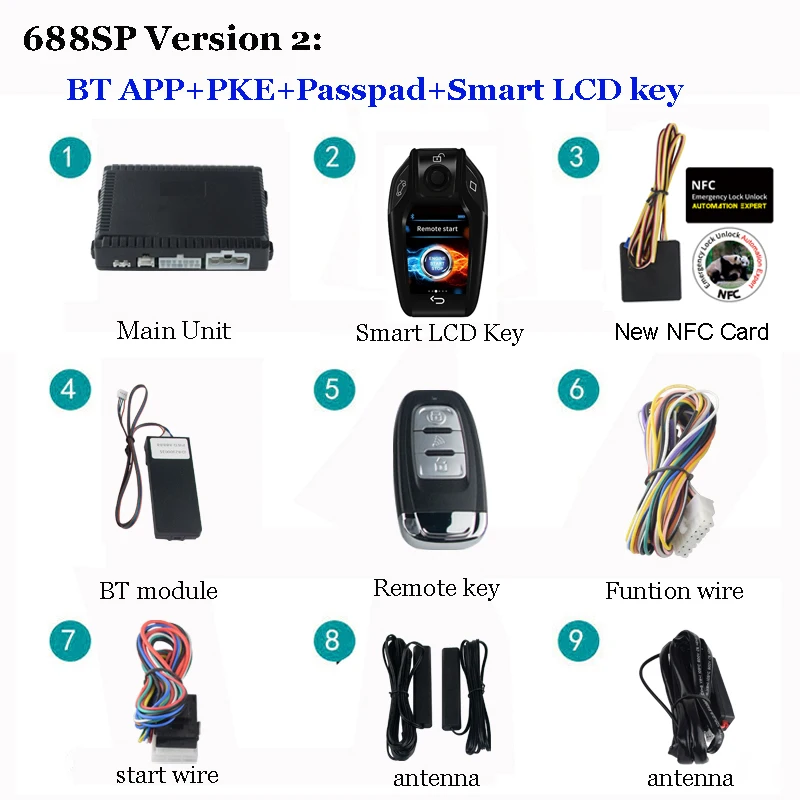 2024 Fashion Cardot Start Stop with Smart LCD key Remote engine Start Keyless Entry System for One Start Stop Button Cars 688SP