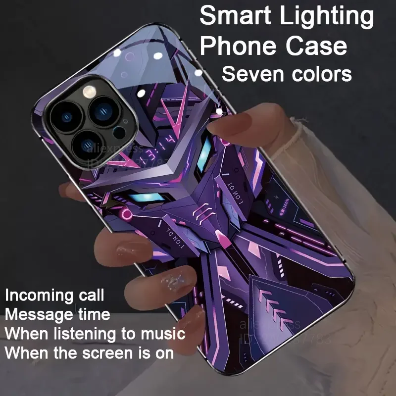 

Vibrant Mechanical Warrior Illuminated Phone Cover For iPhone 16 16e 15 Plus 14 Pro Max 13 Intelligent Luminous LED Phone Case