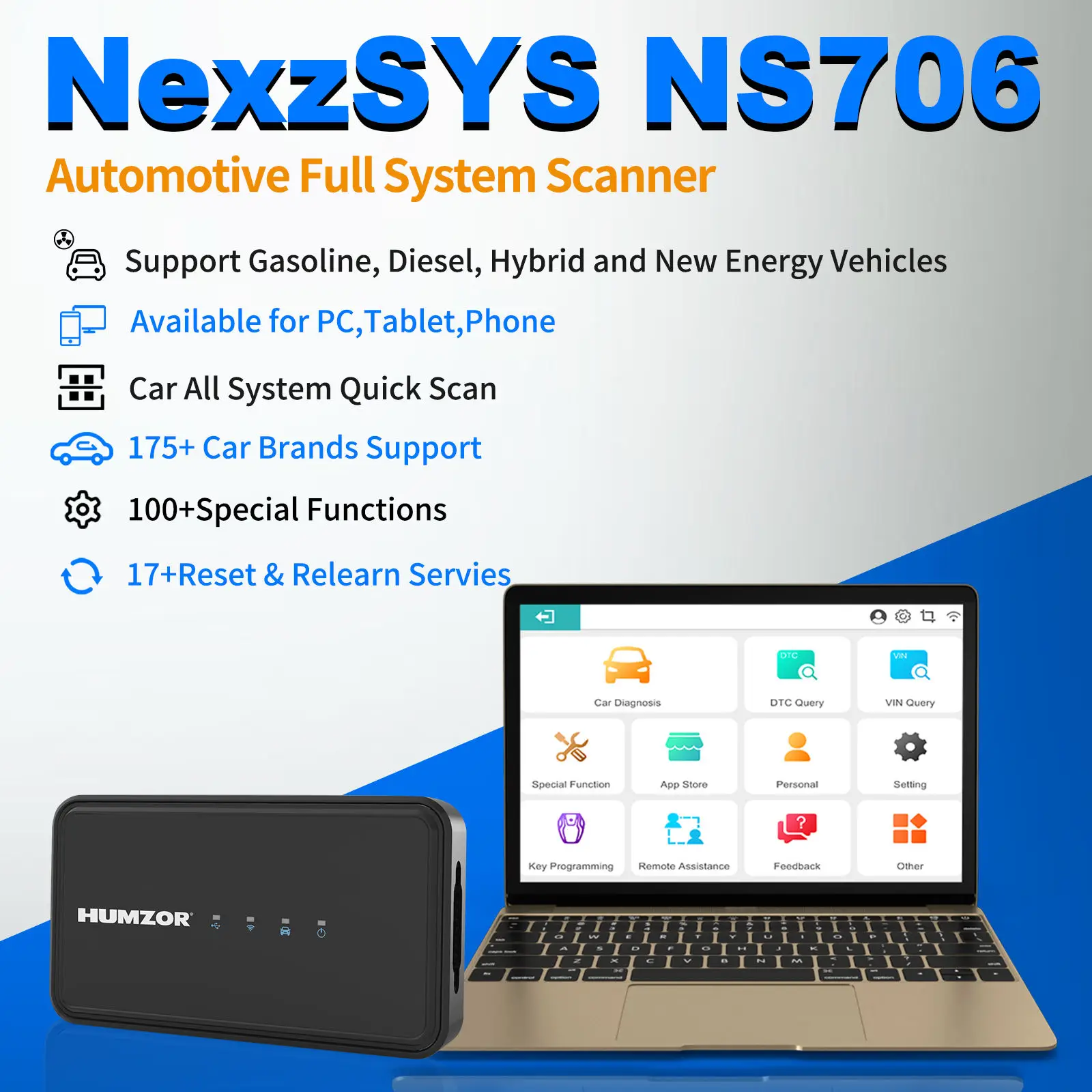 Humzor NexzSYS NS 706 obd2 Scanner Full System ECU Key program Humzor NS706 Supporting Windows Android IOS OBDII Diagnosis Tools