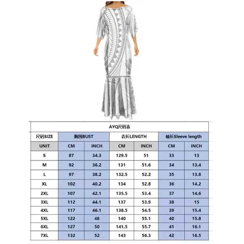 2023 Women'S Half Sleeve Dress Evening Fishtail Dress With Men'S Long Sleeve Shirt Polynesian Design Free Shipping