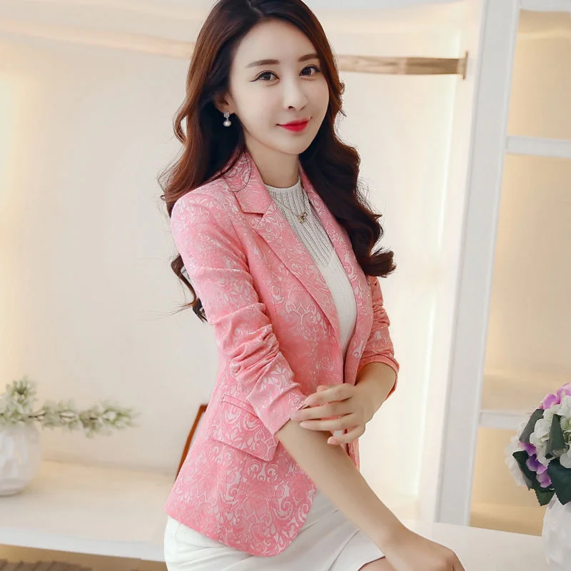 Setelan pendek Jacquard mantel wanita, atasan Blazer satu kancing pas badan versi Korea 2023