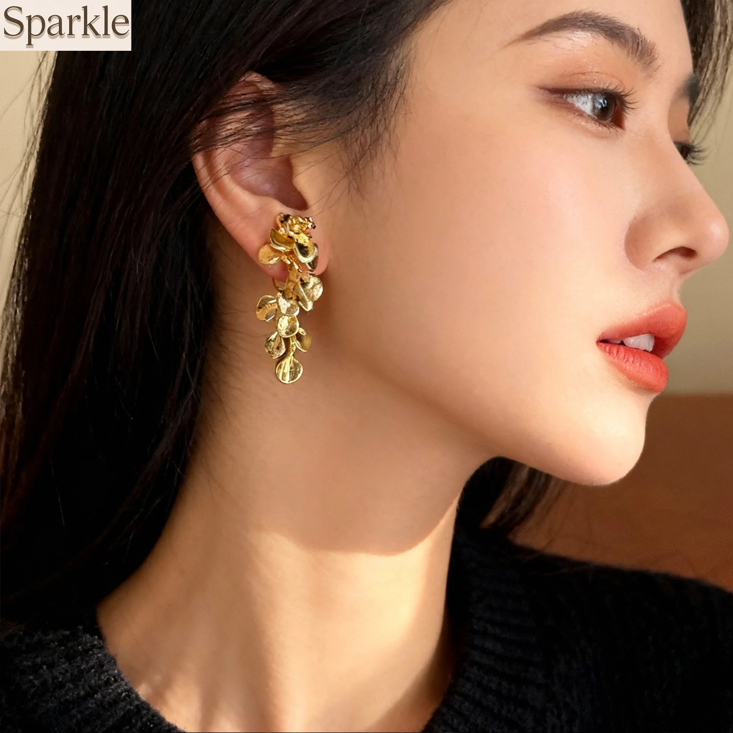 

Vintage French Stainless Steel Flower Tassel Earrings for Women Fashionable Leaf Petal Design Metal Jewelry for Banquet Party