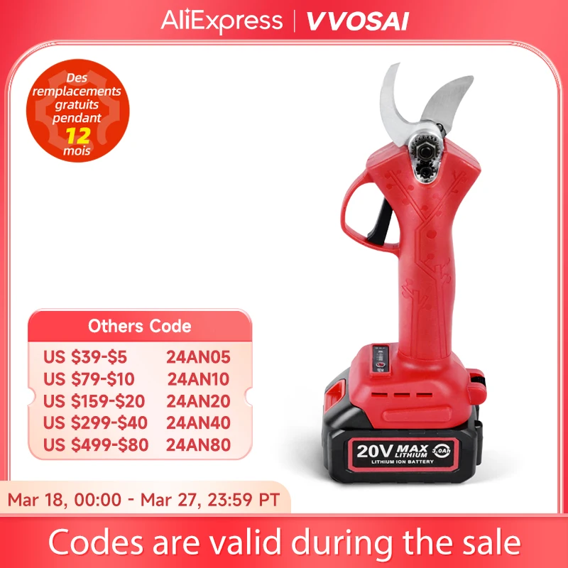 VVOSAI MT-SER 20V Brushless Electric Scissors Cordless Pruning Shear Rechargeable Scissors Fruit Tree Bonsai Pruner Power Tools