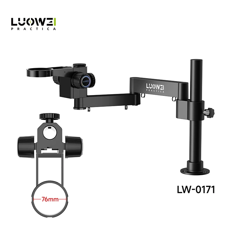 

Luowei Articulating Rotating Microscope Bracket Arm Foldable Clamp 50/76mm Focus Holder Metal Forging Stand with 360° Rotation
