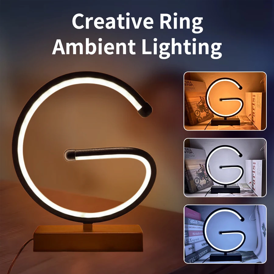 

LED Ring Table Lamp Letter G Desktop Decorative Lamp 3 Color Dimming Creative Living Room Bedroom Bedside Decor Night Light