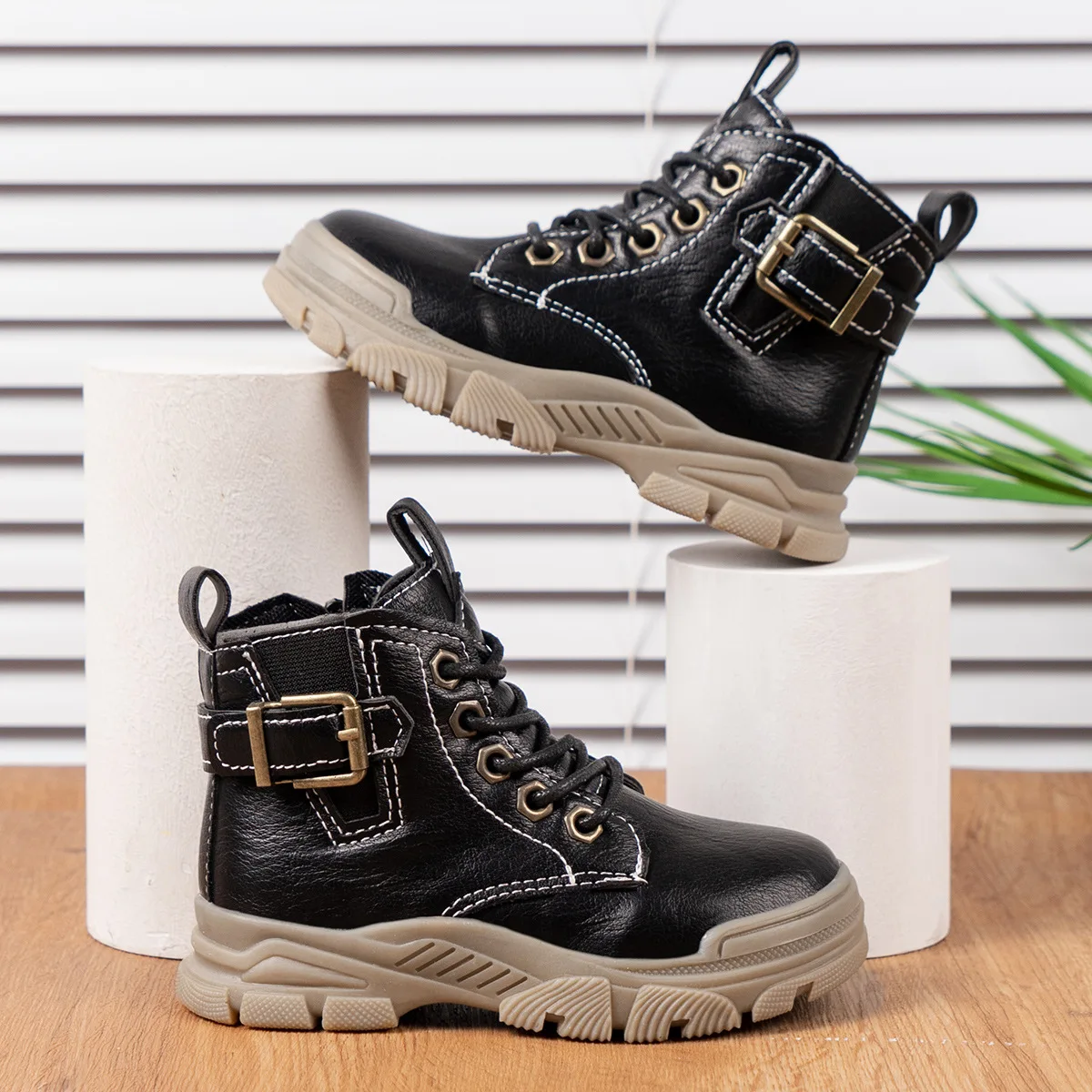 2026 New Kids Leather Chelsea Boots Waterproof Children Sneakers Beige Toddler Snow Boots Girl Winter Shoe Boy