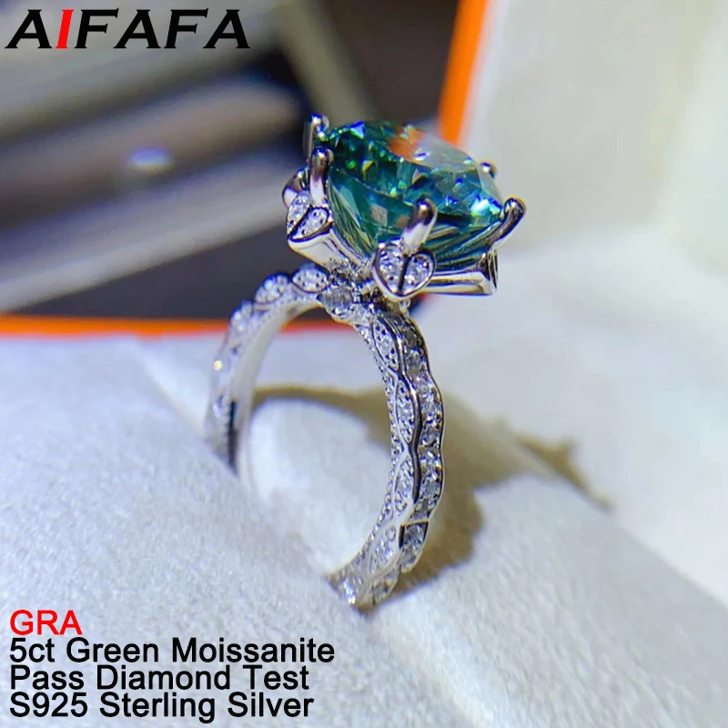 Bagues Moissanite verte 5 carats, plaque de haute qualité, bijoux en argent regardé S925, Pt950 Rotterdam Kle Moissanita, test de diamant réussi GRA