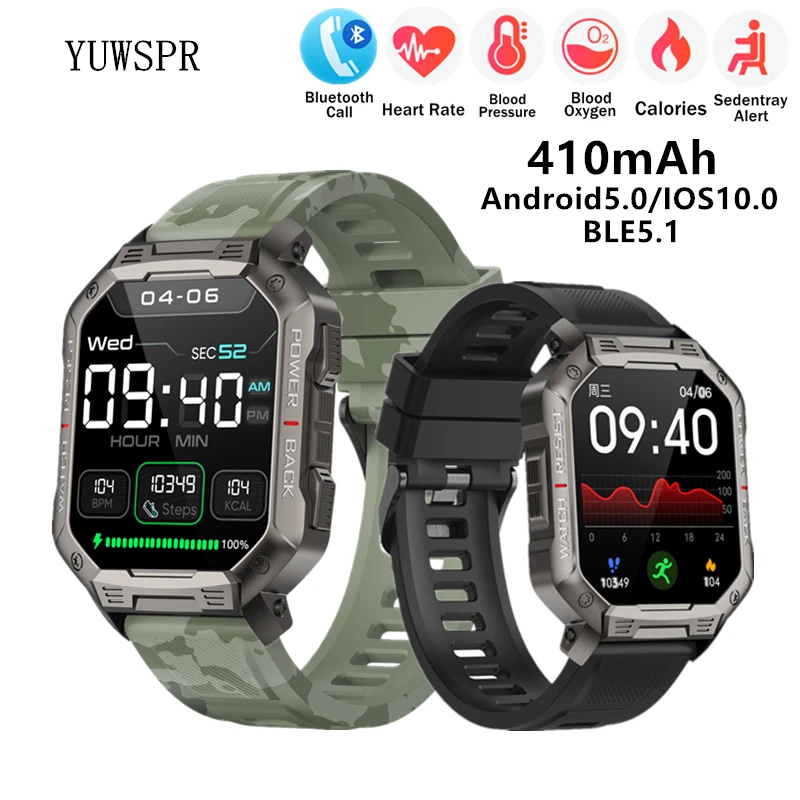 2022 New Army Green Sports Watch for Men 410mAh Large Battery Long Working Make Calls Heart Rate Calories Fitness Tracker NX3