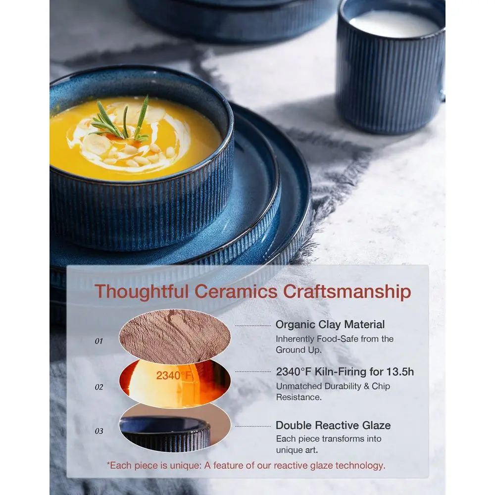 

24 Piece Stoneware Dinnerware Sets, Plates And Bowls Set For 8, Dishwasher And Microwave Friendly