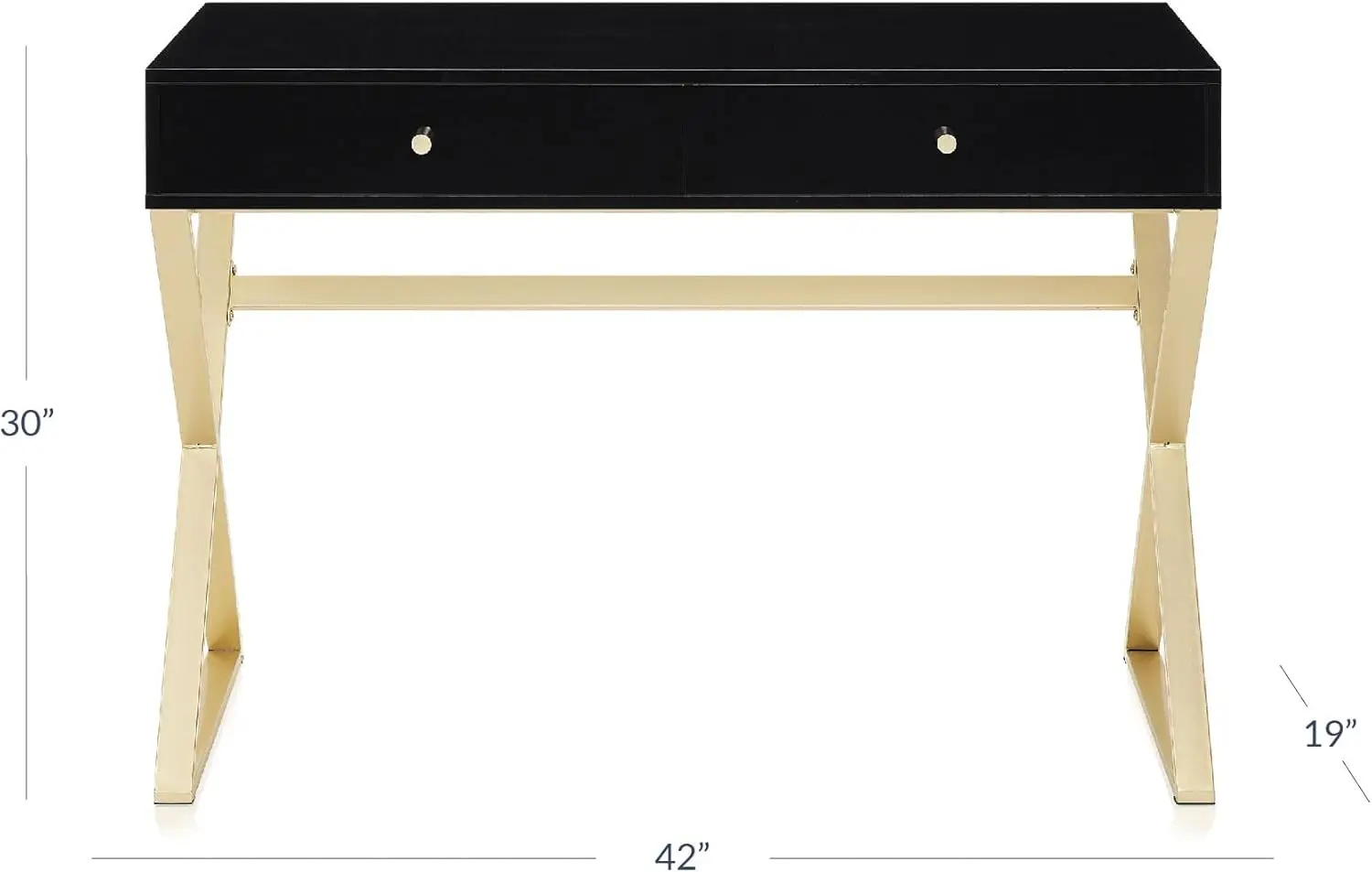 Современный туалетный столик для макияжа диаметром 42 фута с золотой рамкой, деревянной столешницей и 2 ящиками — Эбена (черный)