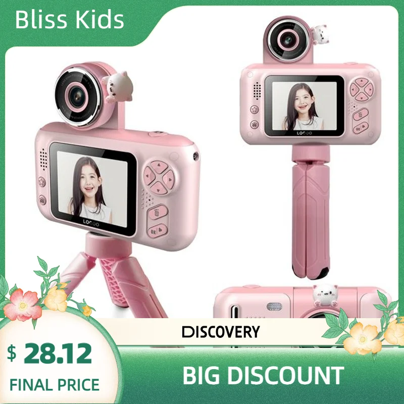 Kids Camera with Flip-up Lens for Selfie HD Digital Camera for 3 4 5 6 7 8 Year Old Girls Birthday Gifts with 32GB SD Card