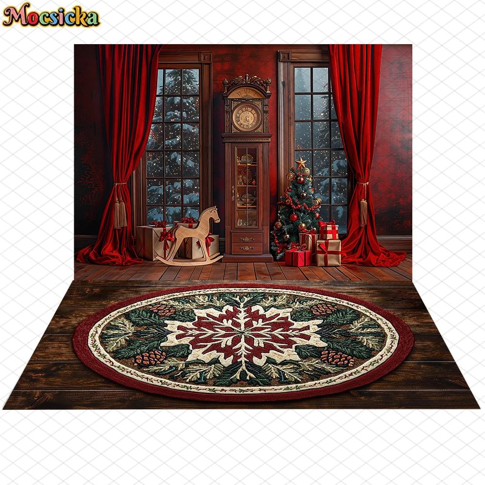 Mocsicka عيد الميلاد التصوير خلفية السنة الجديدة نافذة شجرة زينة الأسرة الطفل صور الخلفيات حفلة عيد ميلاد خلفية