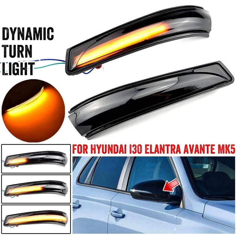 

2X LED Dynamic Turn Signal Indicator Lights Side Mirror Light For Hyundai Elantra Avante MK5 MD UD 2011-15 Veloster I30