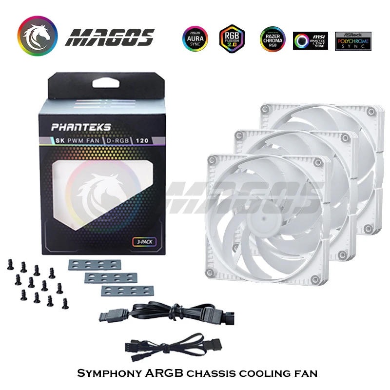 Phanteks 120MM PWM Ventole di raffreddamento silenziose 3 pezzi Kit 5V 3Pin ARGB AURA SYNC CPU Cooler Bianco per case del computer Radiatore per