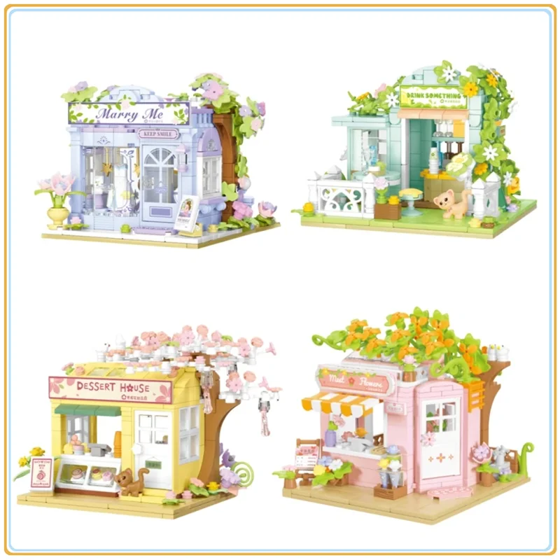 There Is A Creative Garden Flower Limited Street View Shop Assembling Building Blocks Educational Toys Desktop Ornaments Gifts