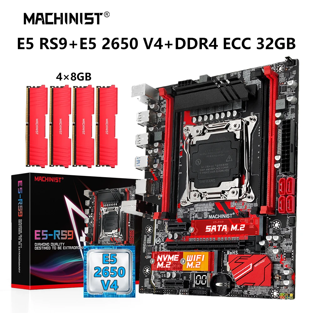 

MACHINIST X99 Motherboard Combo Xeon Kit E5 2650 V4 CPU LGA 2011-3 DDR4 4*8GB 2133MHz RAM Memory NVME M.2 WiFi Four Channel RS9