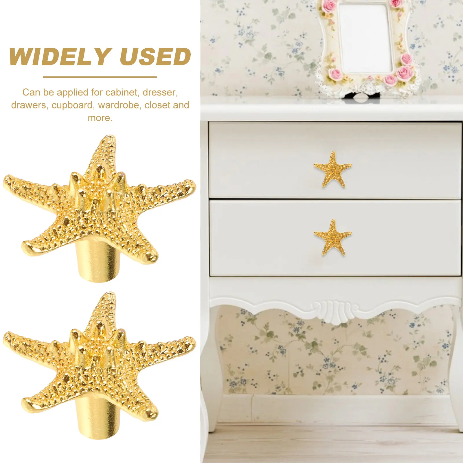4Pcs Starfish Shaped Metal Drawer Pulls Cabinet Handle Furniture Accessory Dresser Pulls Wardrobe Door Handle Nautical Theme