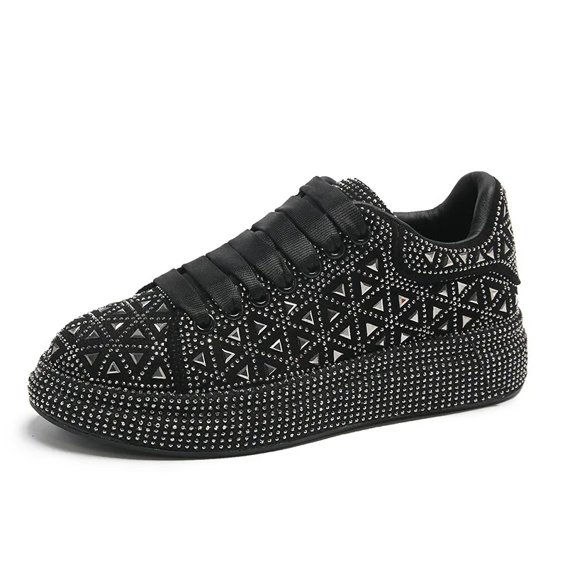 

Women Platform Casual Sneakers Rhinestones Thick-soled White Silver Shining Crystal Ladies Flats Loafers Walking Sports Shoe
