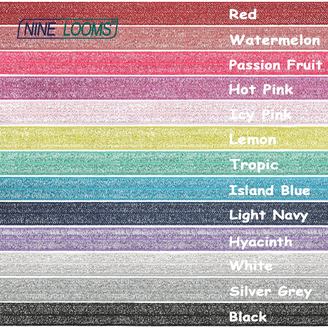 NINE LOOMS Glitter Foldover Elastic FOE  5/8\