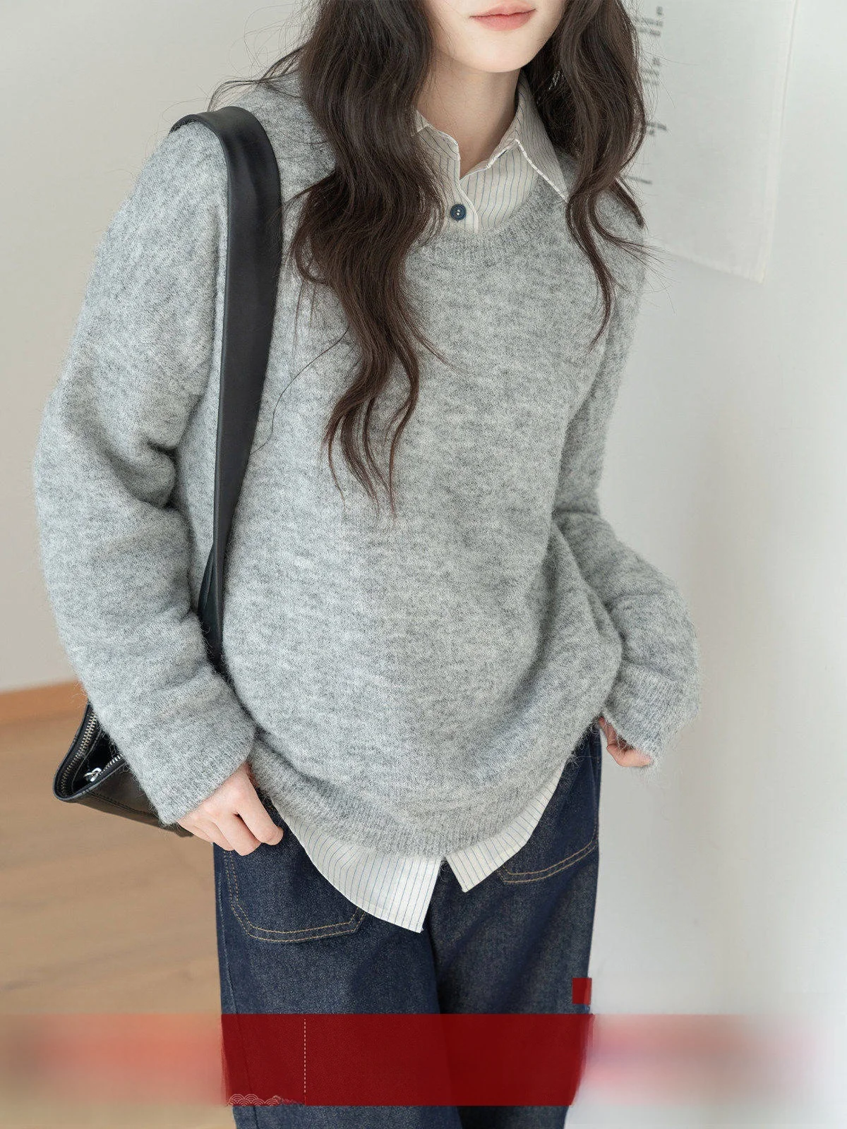 

MoZa Korean Sle Loose Long Sve round Ne Knitted Sweater Women's Spring New Casual Feel Overhead Top Warmth Emitting