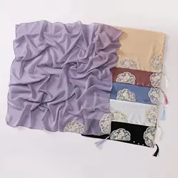 New Pearl Chiffon National Style Embroidered Diamond Tassel Chiffon Islamic Scarf Middle East Africa Headband 90*90cm