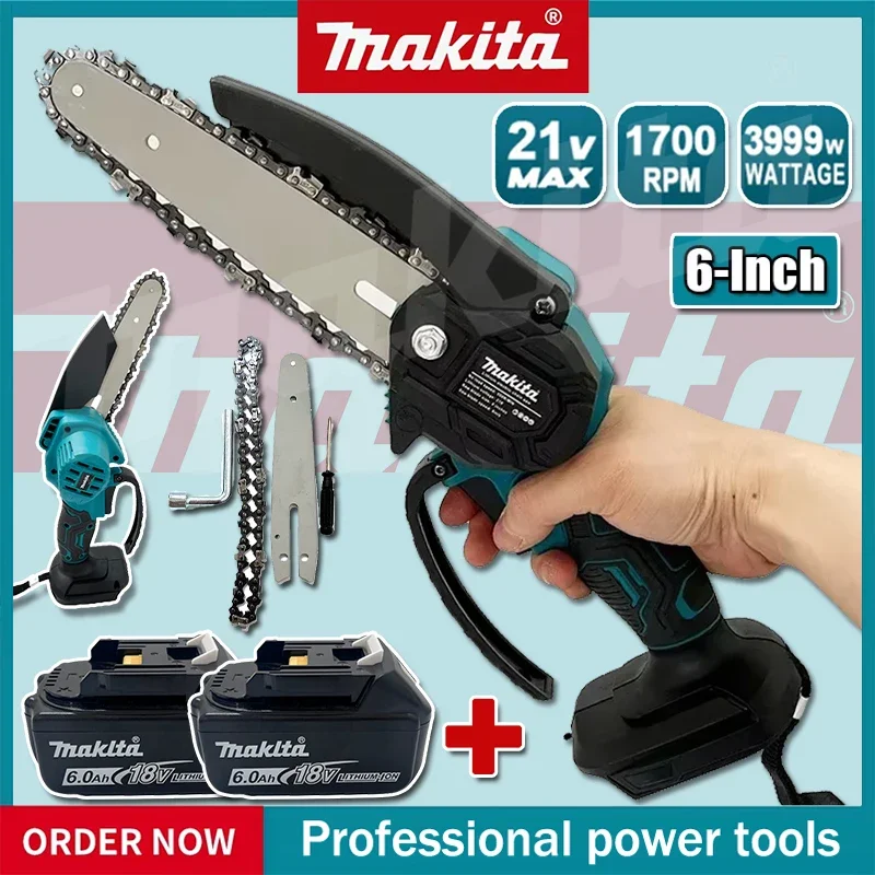 

Электрическая цепная пила Makita 6 дюймов, портативная ручная пила для распиловки древесины, садовый инструмент для обрезки деревьев, работающий от аккумулятора 18В