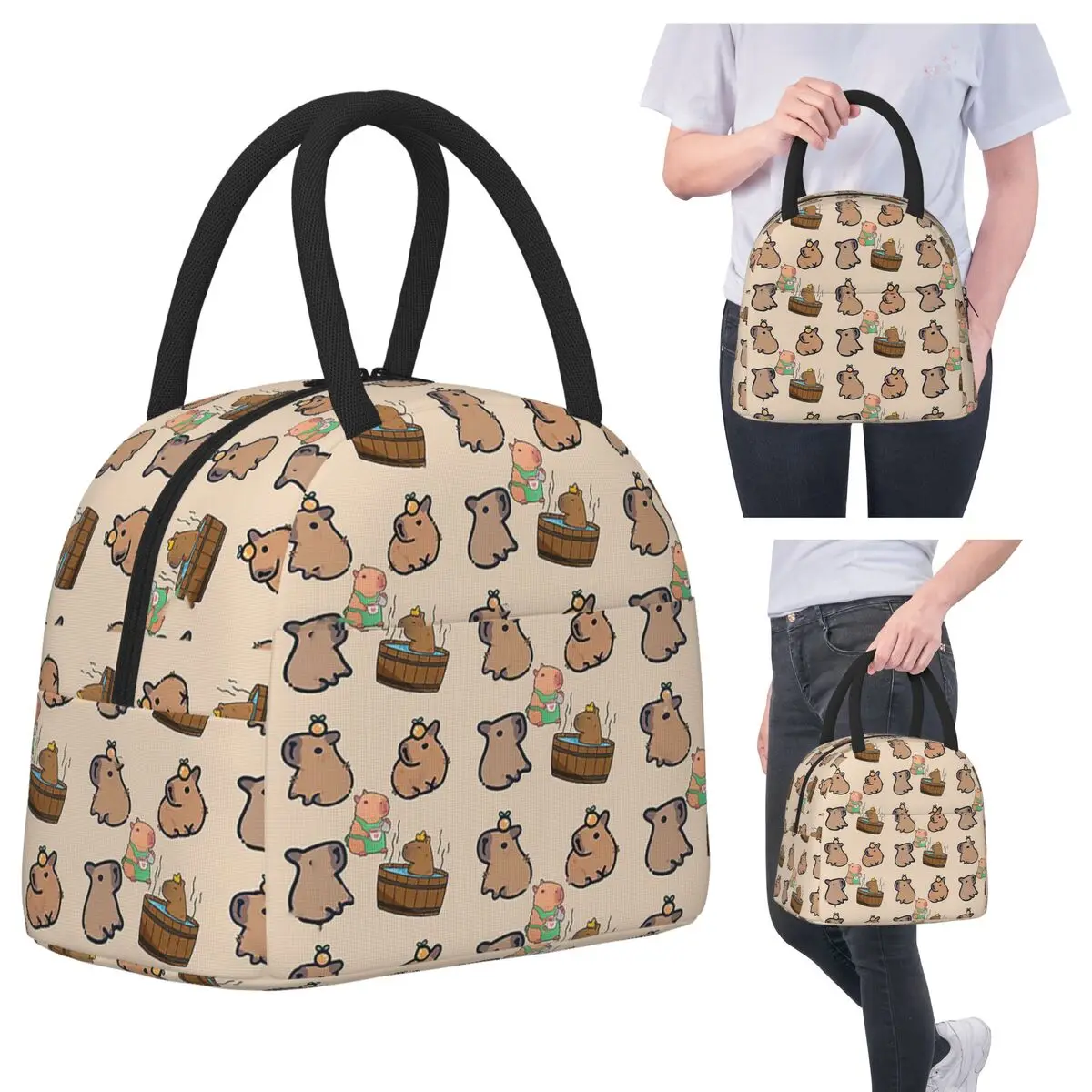 

Capybara Group Lunch Bags Insulated Bento Box Portable Lunch Tote Leakproof Picnic Bags Thermal Bag for Woman Student Work